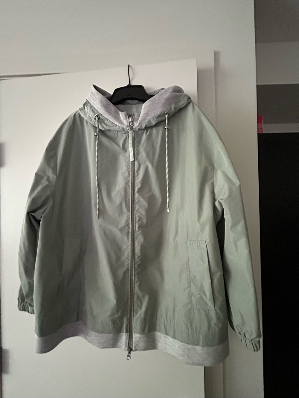 Mixed Media Hooded Jacket in Sage Green